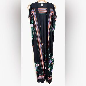 ST. RAPHAEL Vintage Floral Striped 100% Nylon Kimono Bohemian Coastal Resort S